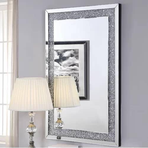 Diamond Crush Crystal Effect Large Silver Wall Mirror Birmingham Furnishings